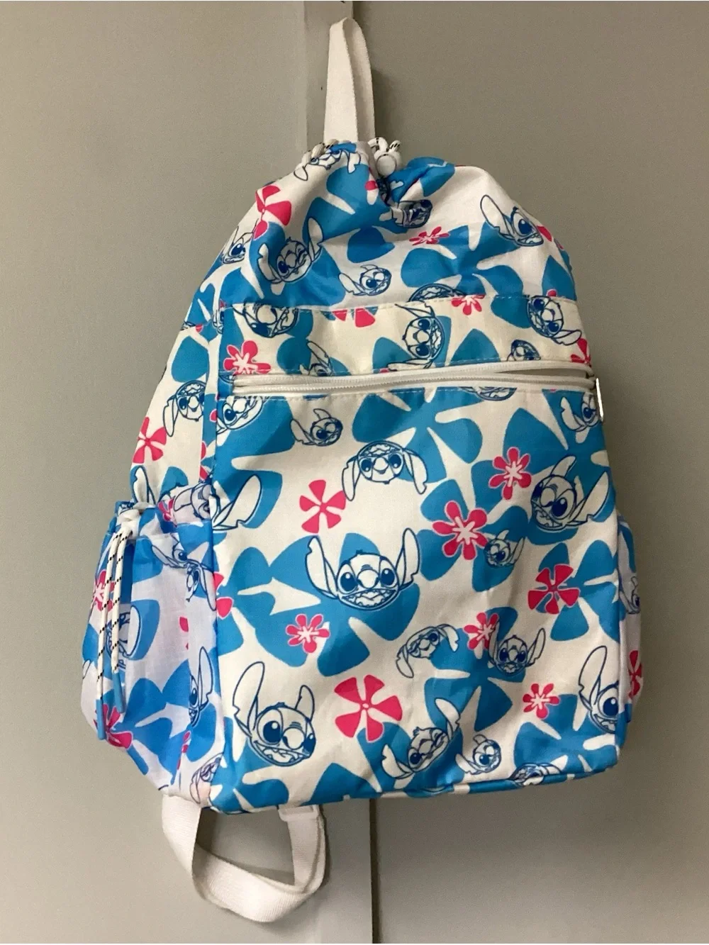 Blue & White Kids Backpack with Stitch Print Disney